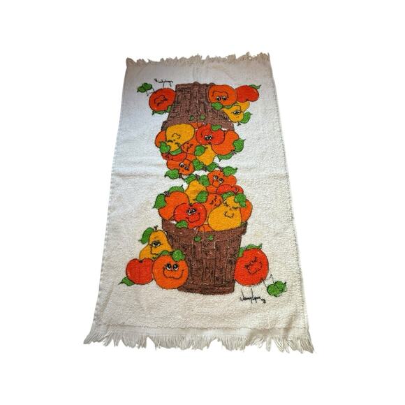 vtg nancy lynn anthropromorphic Fruit Hand Dish towel Funny Faces Retro Rare - Picture 1 of 5